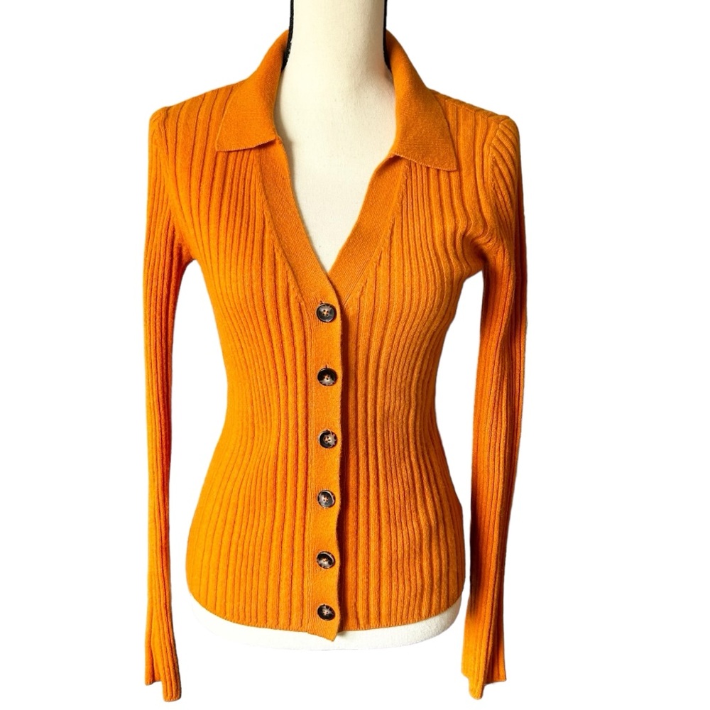 Reformation Orange Ribbed Cardigan - Picture 2 of 9